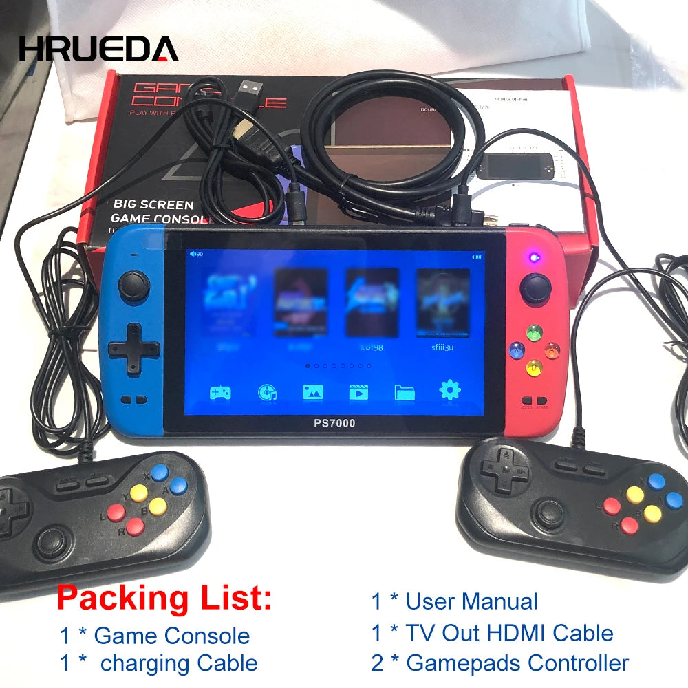 PS7000 7 Inch HD Retro Portable Handheld Video Game Console 6000+ Games Handheld Game Player Consola for PS1